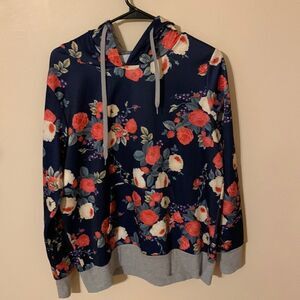 Cupshe Navy Floral Hoodie with Coral and Cream Roses